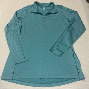 REI Blue 100% Merino Wool Base Layer Long Sleeve Quarter Zip Size Large  Hiking